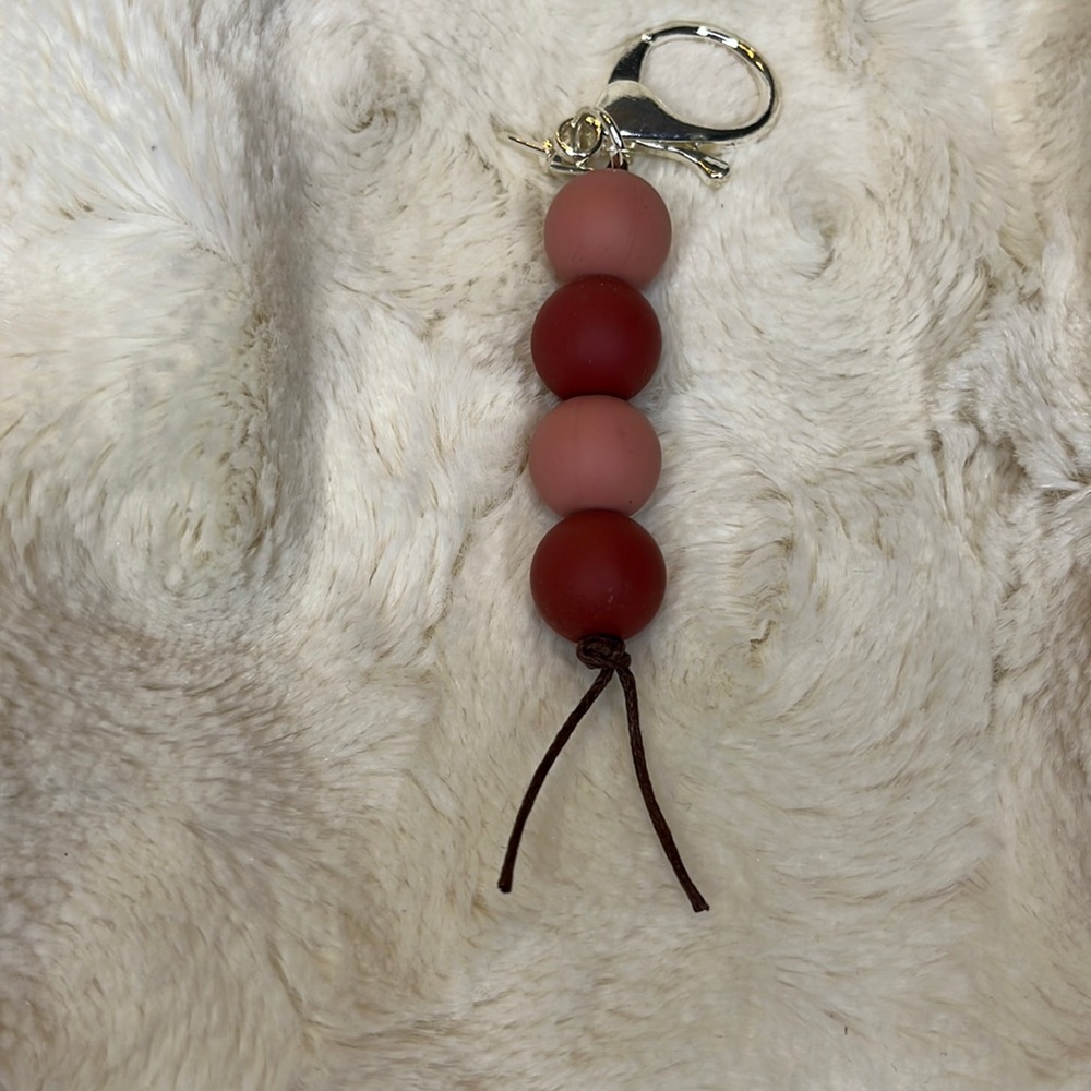 Handmade 15mm silicone bead keychain or zipper pull. Terracotta.